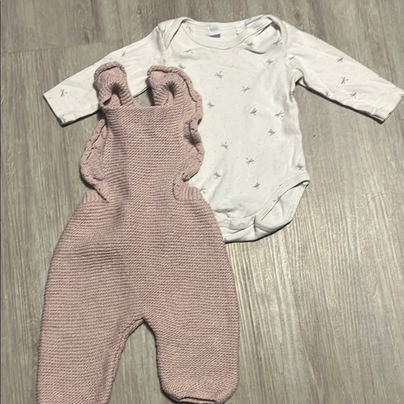 Pink Knit One Piece with White Long Sleeve Bodysuit - Picture 1 of 2